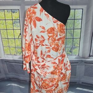 SHEIN Orange Floral One-Shoulder Dress
